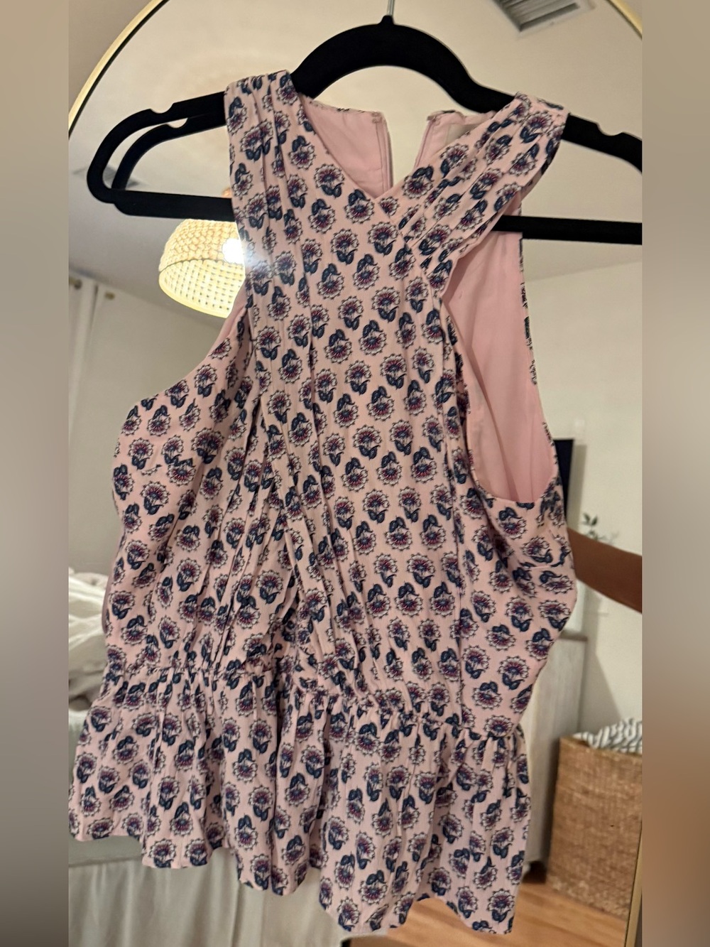 LOFT Pink Floral Sleeveless Ruffle-Hem Dress
